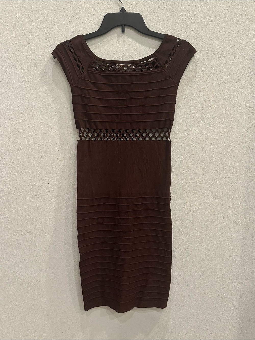 New Mix Brown Crochet Cutout Bodycon Dress Boho Y2K One Size